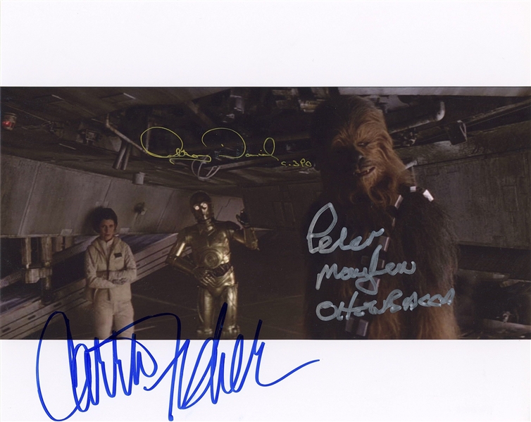 Star Wars: Fisher, Daniels, Mayhew Signed Photo from “The Empire Strikes Back” (Beckett/BAS Guaranteed) 