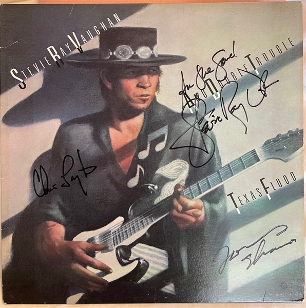 Stevie Ray Vaughan & Double Trouble “Texas Flood” LP Album Record (3 Sigs) (Beckett BAS Authentication) 