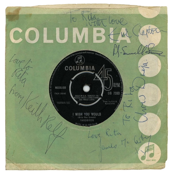 The Yardbirds ULTRA RARE Signed "I Wish You Would" Debut Single Sleeve w/Clapton, Dreja, etc. (Tracks UK LOA)