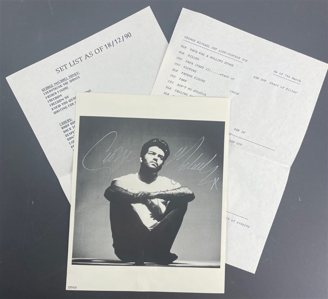 George Michael Signed Photo w/ 2-Setlist Sheets (90s) (Epperson/REAL)
