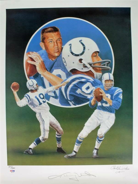Johnny Unitas Signed 18" x 24" Limited Edition Christopher Paluso Lithograph (PSA/DNA)