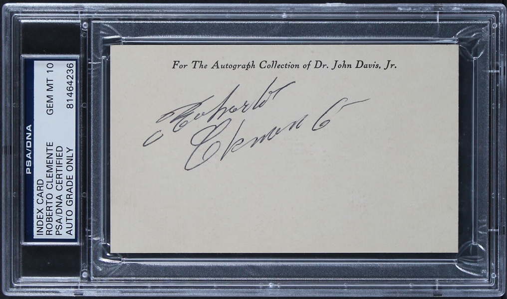 Roberto Clemente Signed 3 x 5 Index Card with GEM MINT 10 Autograph (PSA/DNA Encapsulated)