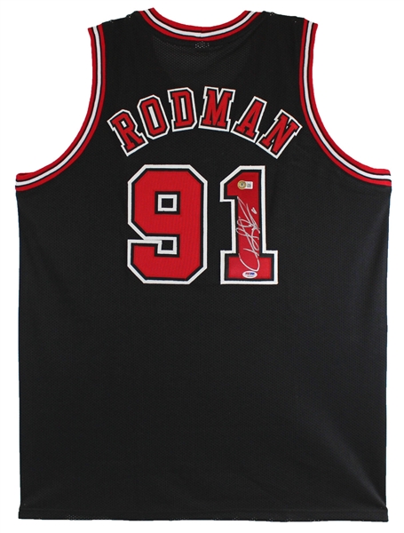 Dennis Rodman Signed Bulls Black Style Jersey (Beckett/BAS)