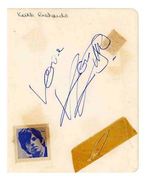 The Rolling Stones 1960s Keith Richards Autograph With Keith Richard Hair Clippings London (UK) (Tracks COA) 
