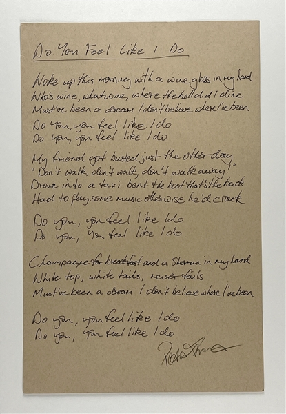 Peter Frampton Signed 11” x 17” Lyrics (Beckett/BAS Guaranteed)