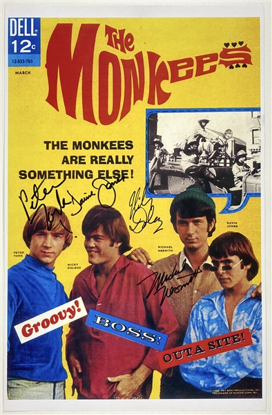 Monkees Group SIgned Mini Poster (4 Sigs) (Beckett/BAS Guaranteed) 