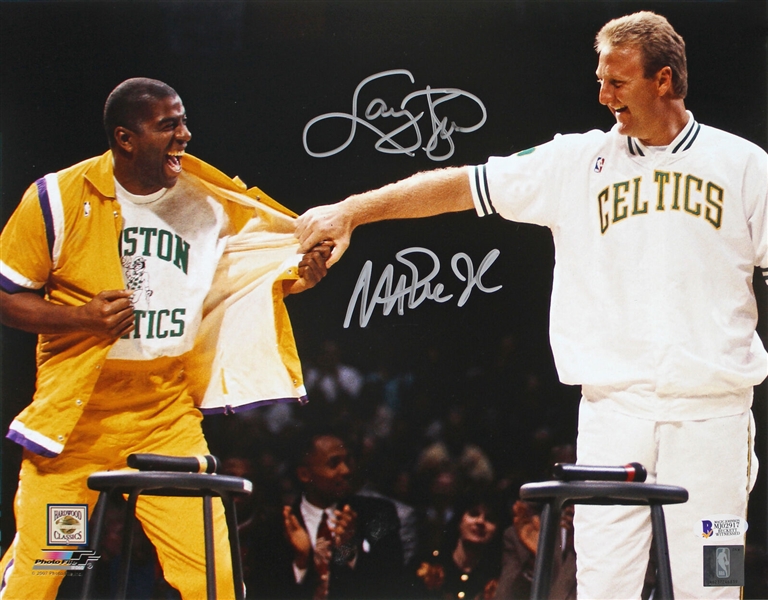 Magic Johnson & Larry Bird Dual Signed 11" x 14" Color Photo (Beckett/BAS Witnessed)