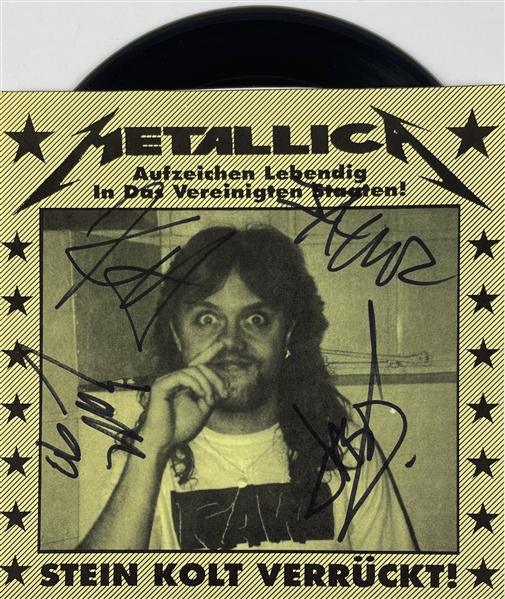 Metallica: Group Signed LIMITED EDITION "Stein Kolt Verrückt!" 45 RPM Sleeve w/ Vinyl (Beckett/BAS LOA) (Steve Grad Autograph Collection)
