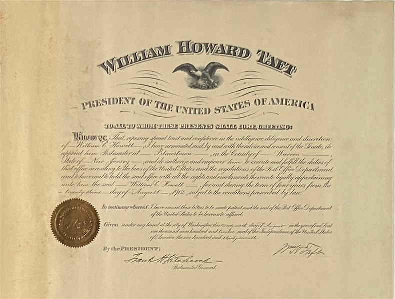 President William H. Taft Signed 1912 Document (Beckett/BAS LOA) 