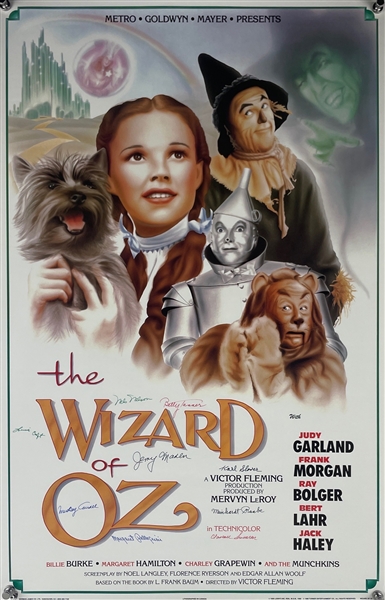 Wizard of Oz Movie Poster, signed by 9-Munchkins ! (Beckett/BAS Guaranteed)