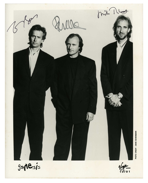 Genesis 1990s Group Signed Virgin Records Promotional Photograph (UK) (3 Sigs) (Tracks COA) 