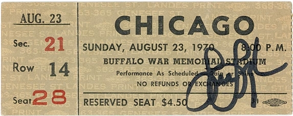 Chicago 1970 Ticket Stub Signed by Lee Loughnane (Beckett/BAS Guaranteed) 