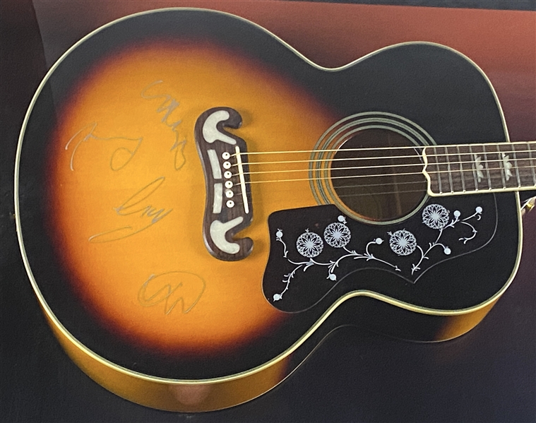 Coldplay Display Featuring Group Signed Epiphone Acoustic Guitar (4 Sigs) (MusiCares & Grammy Foundation Lineage) (Beckett/BAS Guaranteed)