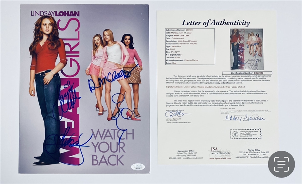 Mean Girls Cast-Signed Press Kit Folder (4 Sigs) (JSA LOA) 