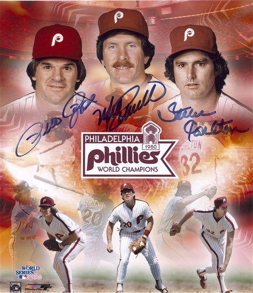 Phillies Triple-Signed 8” x 9.25” Photo (Beckett/BAS Guaranteed) 