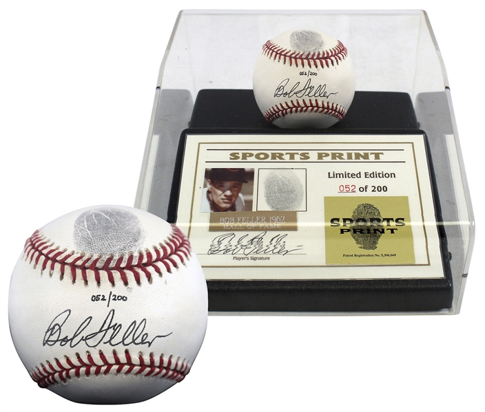 Bob Feller Signed Limited Edition OAL Baseball with Original Thumbprint in Custom Display (Beckett/BAS COA)