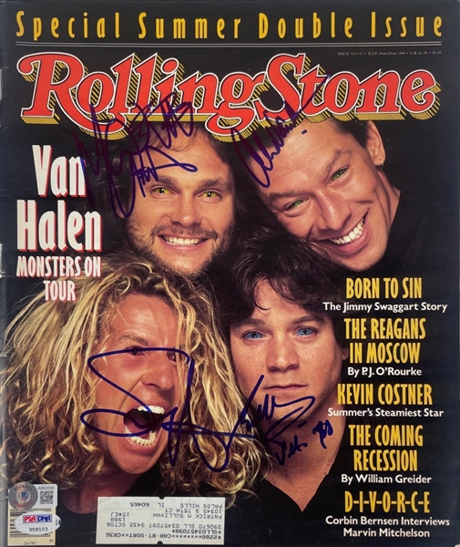 Van Halen Group Signed 1988 Rolling Stone Magazine (4 sigs)(BAS LOA) (Steve Grad Autograph Collection)