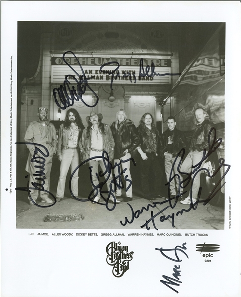 Allman Brothers: COMPLETE Group Signed 8" x 10" Photo (ACOA)