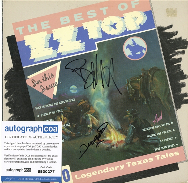 ZZ Top: Billy Gibbons & Dusty Hill Signed "Best of" Album Cover (ACOA)