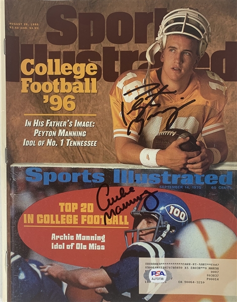 Peyton & Archie Manning Signed 1996 Sports Illustrated Magazine (PSA/DNA)