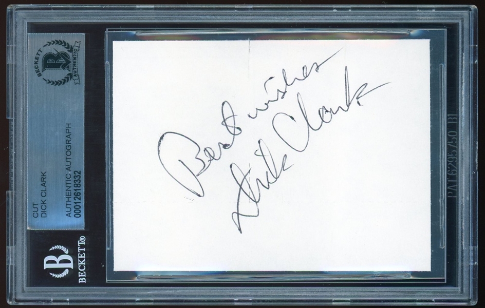 Dick Clark Signed 3" x 5" Cut (Beckett/BAS Encapsulated)
