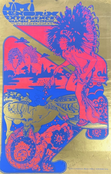 Rare Vintage Jimi Hendrix Experience Autographed Poster: Signed by Jimi Hendrix, Noel Redding, and Mitch Mitchell (ACOA) 