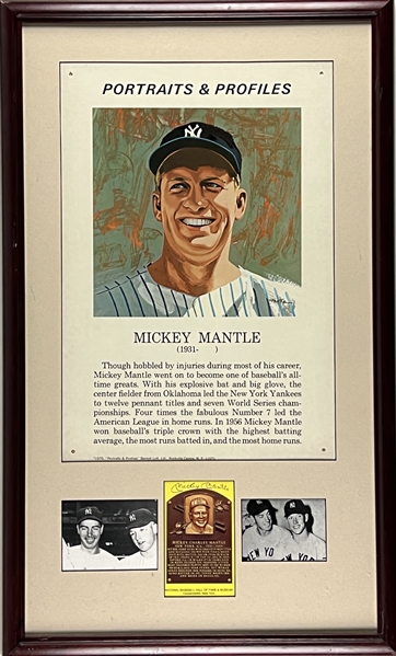 Mickey Mantle Signed HOF Plaque Postcard Presented In 19” x 31.5” Framed Display (Beckett/BAS Guaranteed)