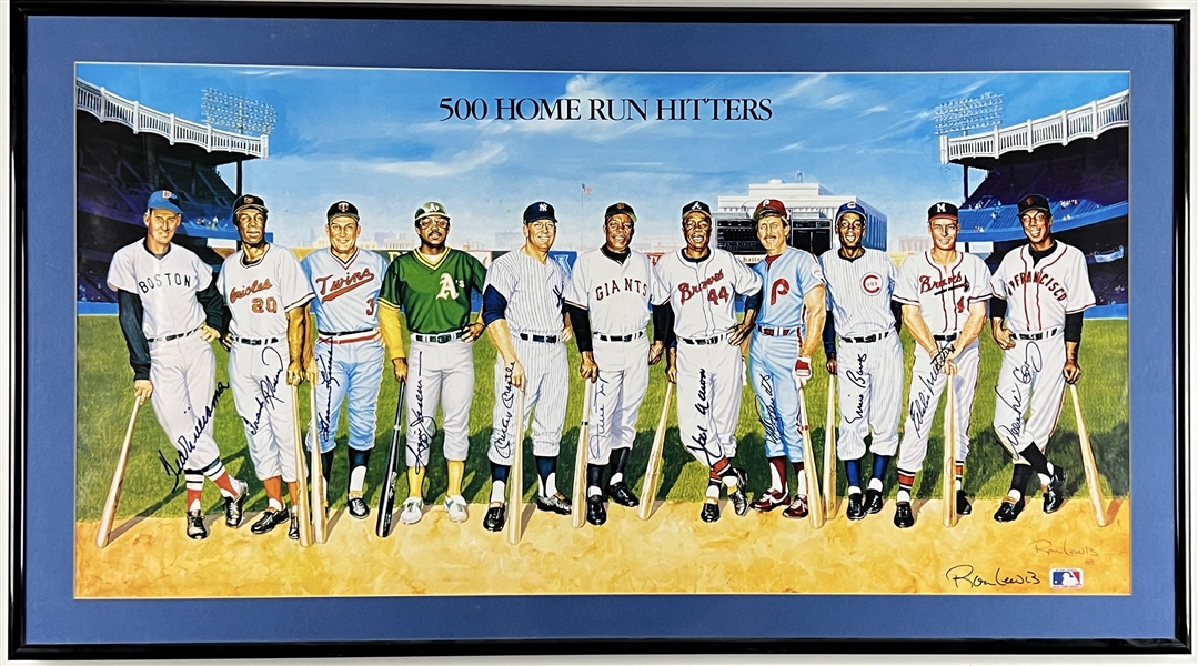 500 Home Run Hitters Multi-Signed Ron Lewis 35.5” x 18” Litho Framed (11 Sigs & Lewis) (Beckett/BAS Guaranteed) 