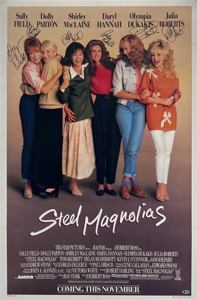 Steel Magnolias: Full Sized Cast Signed Movie Poster w/ Parton, Roberts, & More! (6 Sigs)(Beckett/BAS LOA)
