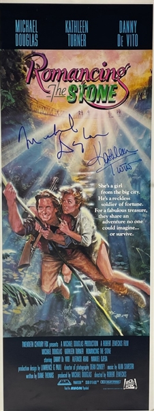 Michael Douglas & Kathleen Turner Signed Original Movie Poster Insert of "Romancing the Stone" (Beckett/BAS)