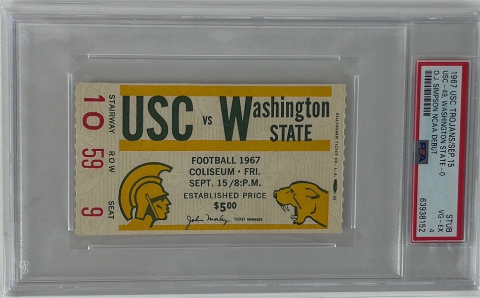 O.J. Simpson NCAA Debut 1967 USC Trojans Ticket Stub (PSA/DNA Encapsulated)
