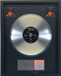 Tupac Shakur RIAA 2x Platinum Record Award for "How Do You Want It / California Love"