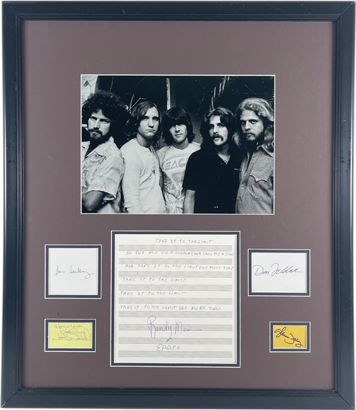 The Eagles Group Signed Custom Display with Henley, Frey, Walsh, Felder & Handwritten Take it To The Limit Lyrics by Meisner! (Epperson/REAL LOA)
