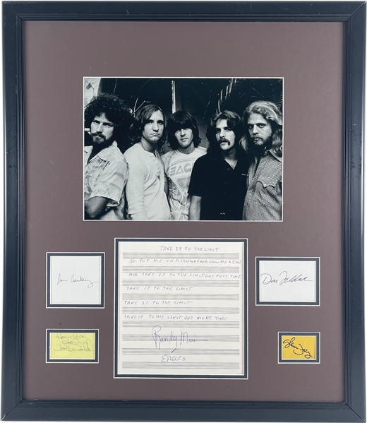 The Eagles Group Signed Custom Display with Henley, Frey, Walsh, Felder & Handwritten "Take it To The Limit" Lyrics by Meisner! (Epperson/REAL LOA)