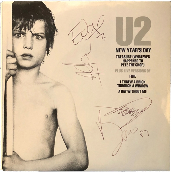 U2 Group Signed "New Years Day" 7" Record (Epperson/REAL)