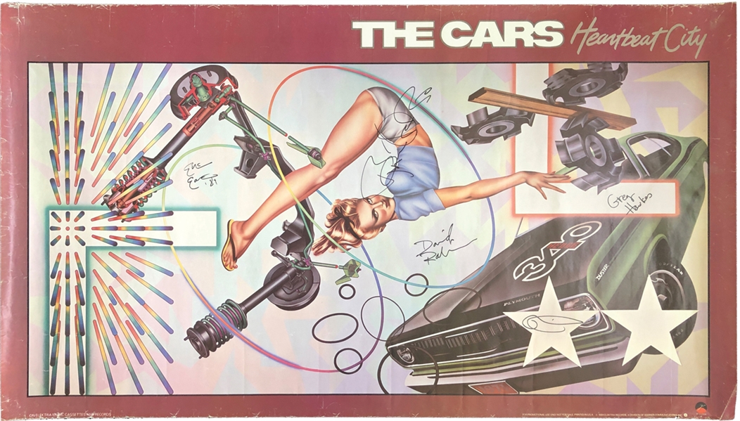 The Cars Group Signed “Heartbeat City” 1984 Record Store 48" x 27.7" Poster (5 Sigs) (Roger Epperson/REAL LOA)  