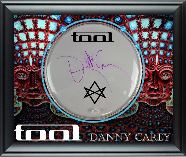 Tool: Danny Carey Autographed 12” Drumhead Framed Display (ACOA)