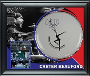Dave Matthews Band: Carter Beauford Autographed 12” Drumhead Framed Display (ACOA)