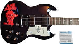 Black Sabbath: Ozzy Osbourne & Tony Iommi Signed Paranoid Album Graphics Guitar (ACOA Witness)
