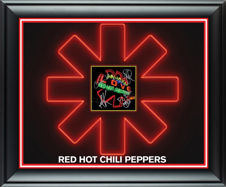 Red Hot Chili Peppers Group Autographed Framed 25” x 20” Display (ACOA)