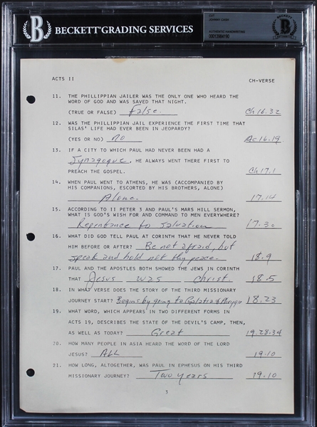 Johnny Cash Handwritten Bible Study Sheet (Beckett/BAS Encapsulated)