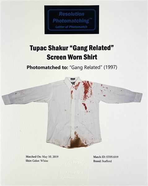 Tupac Shakur Amazing Screen Worn PHOTOMATCHED Dress Shirt from Gang Related for Movie Death Scene - Filmed Weeks Before Actual Death! (Resolution Photomatching)