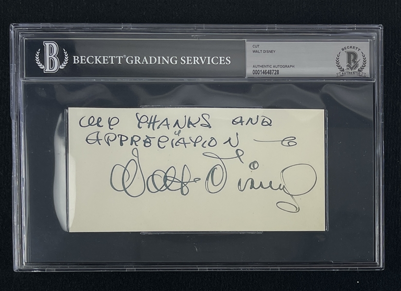 Walt Disney Superb Vintage Signed & Inscribed Book Page Segment (Beckett/BAS Encapsulated)