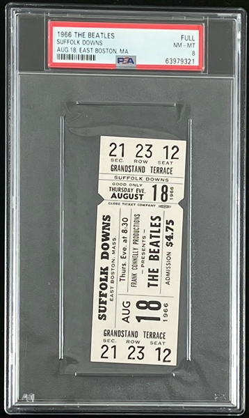 The Beatles Original 1966 Concert Ticket @ Suffolk Downs (PSA/DNA Encapsulated)