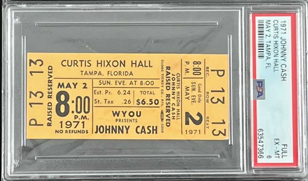 Johnny Cash Original 1971 Concert Ticket @ Curtis Hixon Hall (PSA/DNA Encapsulated)