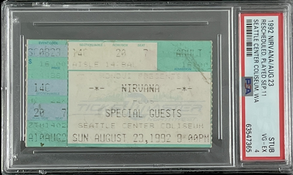 Nirvana Original 1992 Concert Ticket Stub (PSA/DNA Encapsulated)