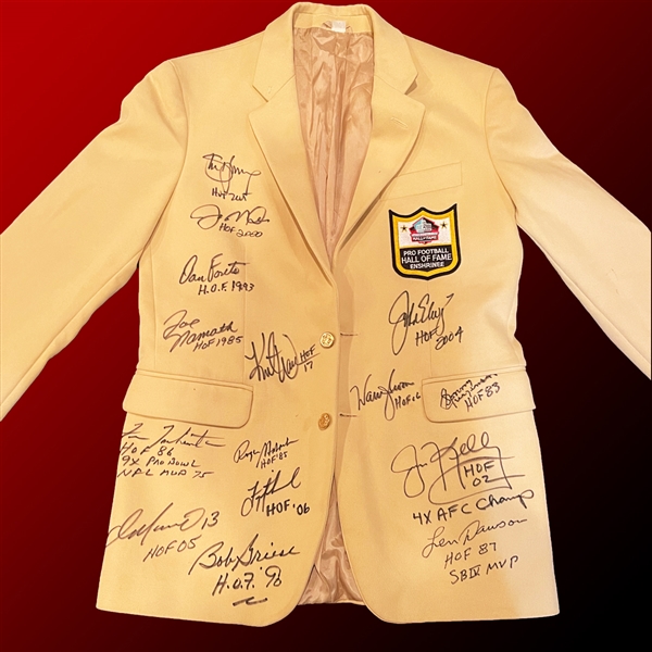 Multi-Signed Replica HOF Gold Jacket w/ 15 QB Signatures Incl. Montana, Marino, Namath, etc. (Third Party Guaranteed)