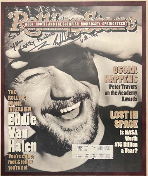 Eddie Van Halen Signed Rolling Stone Magazine w/ Interesting Inscription in Custom Framing (Third Party Guaranteed)