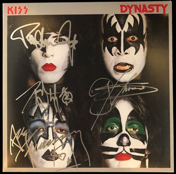 KISS In-Person Group Signed “Kiss Dynasty” Album Cover w/ Vinyl (4 Sigs)(Roger Epperson/REAL Authentication)  