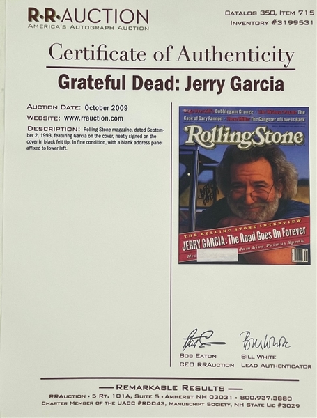 Grateful Dead: Jerry Garcia Signed Rolling Stones Magazine Cover, Custom Matted & Framed (Epperson/REAL)
